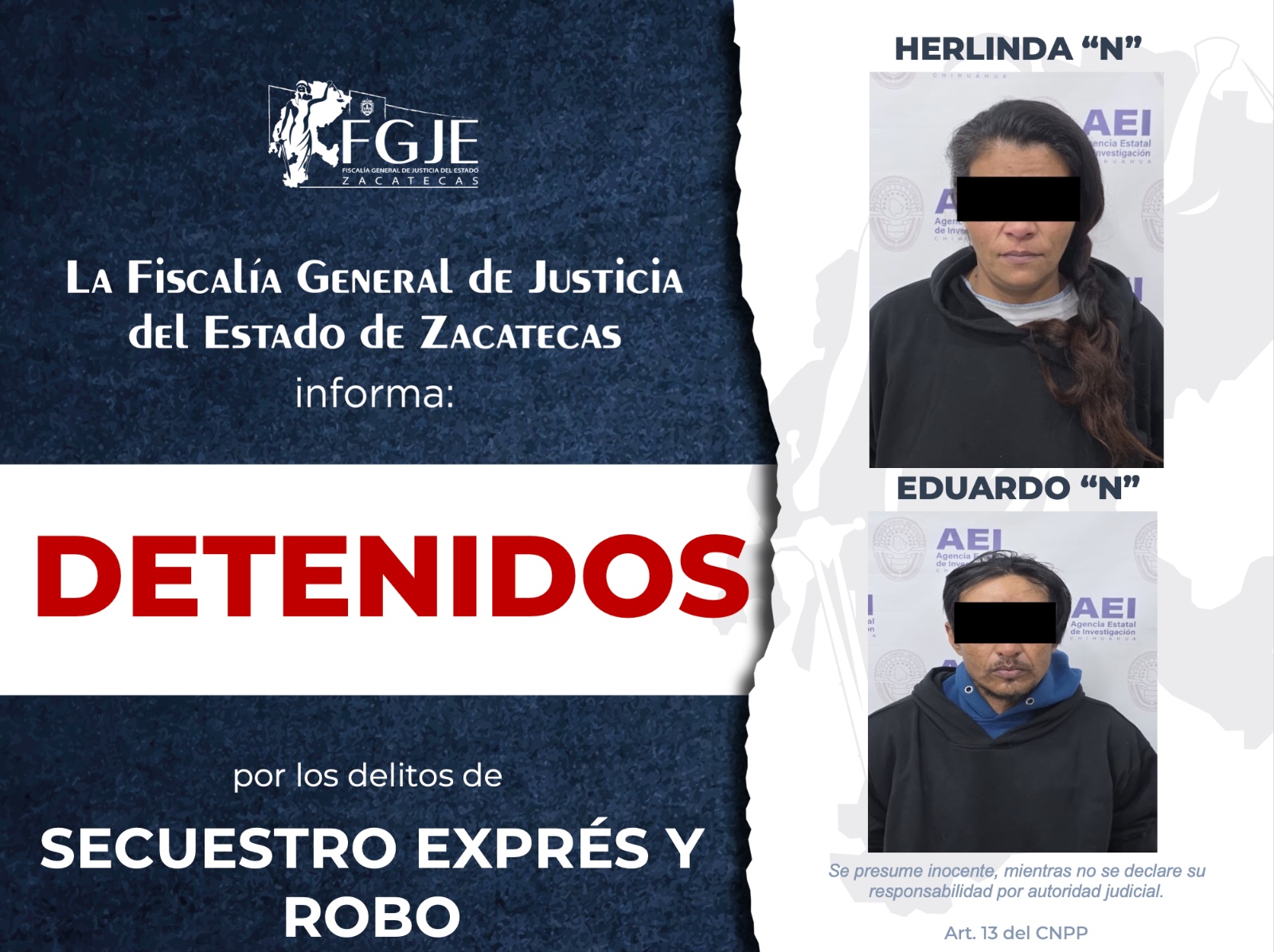 DETIENE FGJEZ A TRES PERSONAS POR DELITOS GRAVES