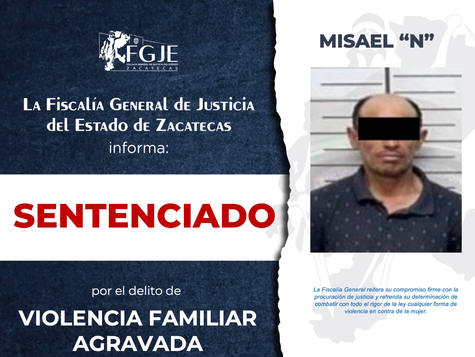 OBTIENE FGJEZ SENTENCIA DE TRES AÑOS POR VIOLENCIA FAMILIAR