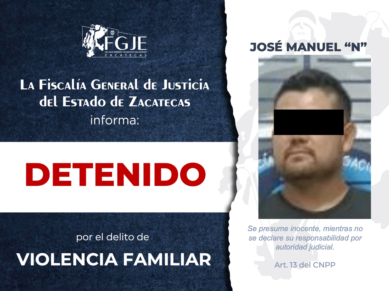 Detienen a José Manuel “N” por violencia familiar en Ojocaliente