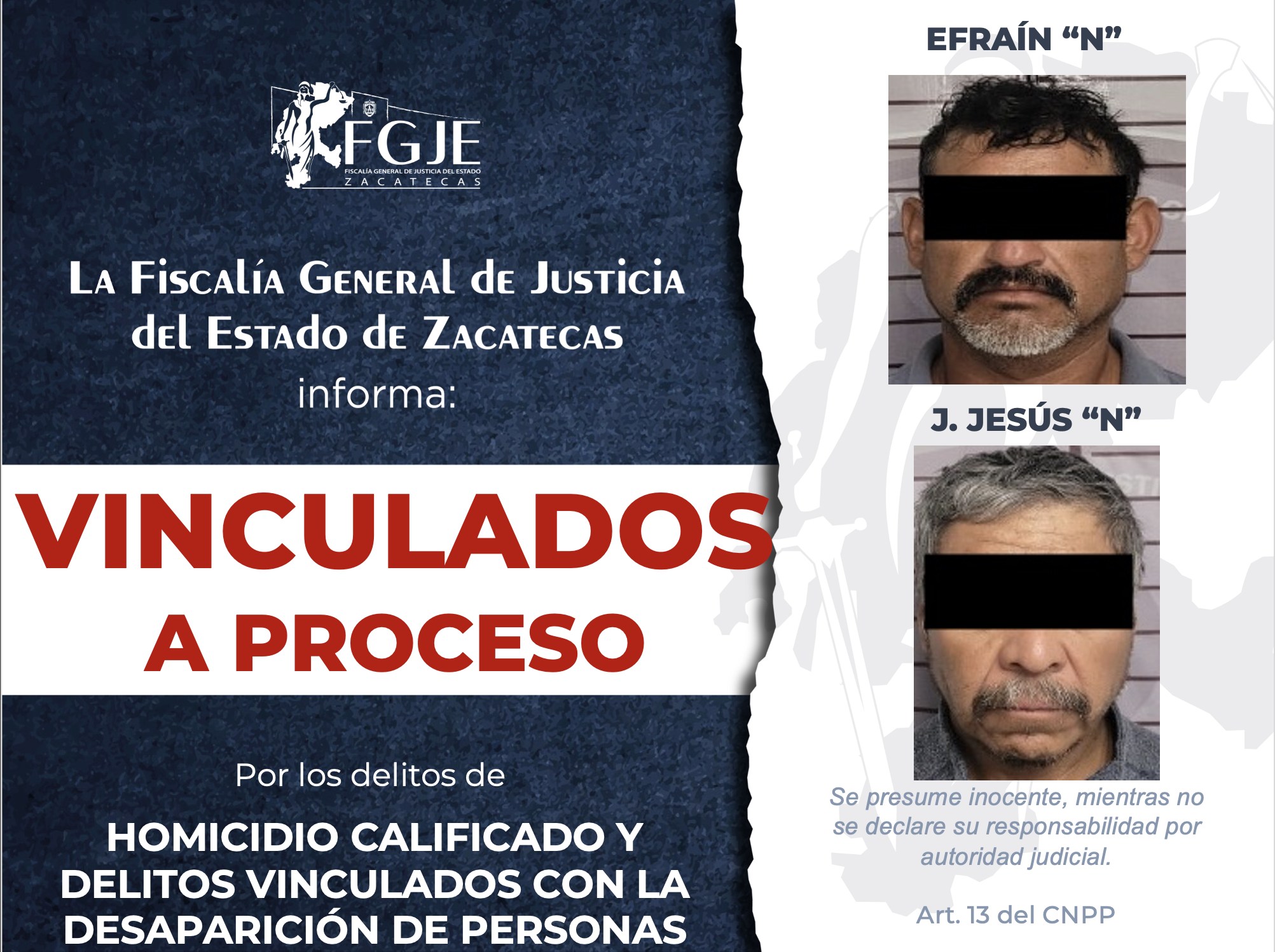 Obtiene FGJEZ vinculación por homicidio y desaparición