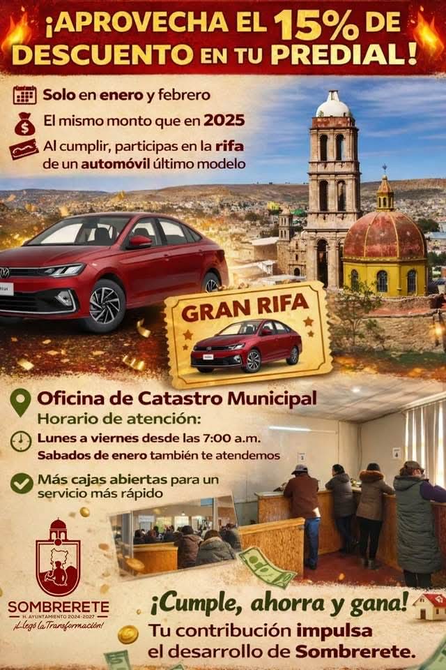 RIFA AYUNTAMIENTO DE SOMBRERETE AUTOMÓVIL A CONTRIBUYENTES