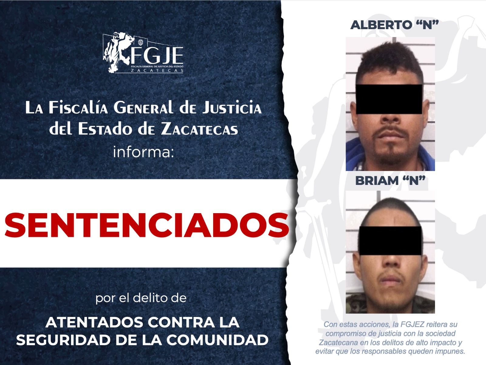 Los condena la FGJEZ por atentados contra la seguridad de la comunidad