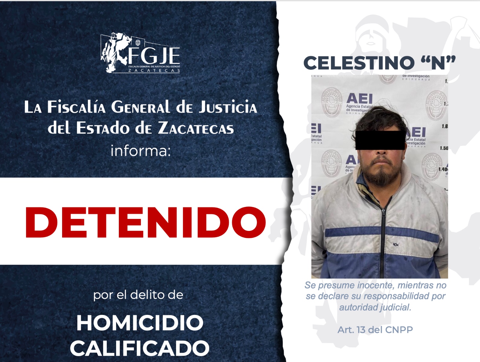DETIENEN A CELESTINO EN JUÁREZ POR HOMICIDIO CALIFICADO